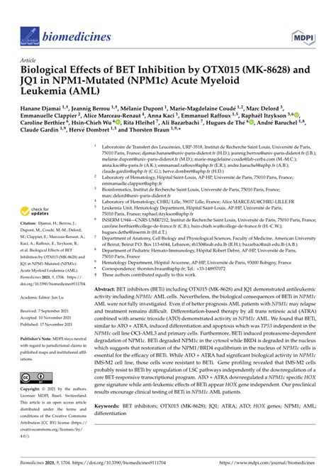 Biological Effects of BET Inhibition by OTX015 (MK.